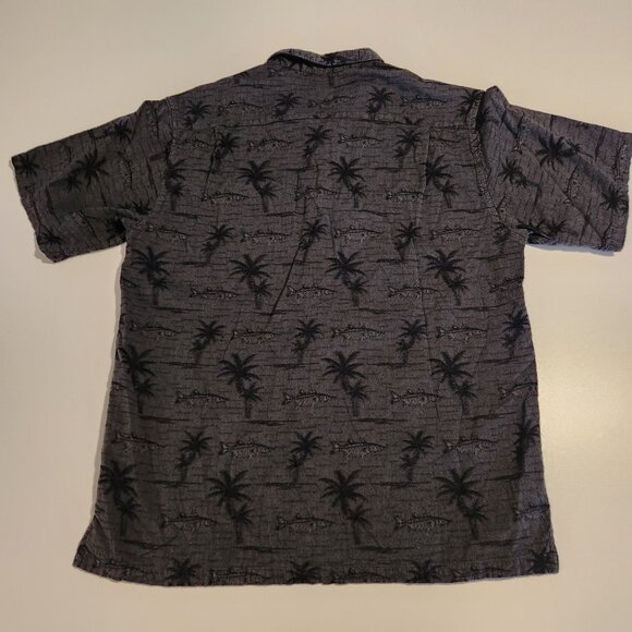 Columbia Hawaiian Floral Fish Print Button Up Black Short Sleeve Mens Medium - Picture 4 of 10